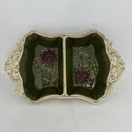Grasslands Road Christmas Poinsettia Divided 2 Sided Candy Serving Dish Euc. Fixed Price $14.00.