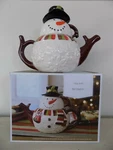 New Pier 1 Snowman Teapot Ceramic Christmas With Lid And Cup "wooden" Arms. Fixed Price $20.58.