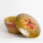 Orange Oak Leaf Brown Lidded Dish Handles Transpac Glazed Thanksgiving. Fixed Price $18.00.