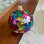 Poland Blown Glass Jigsaw Puzzle Ball Christmas Ornament Multicolor Gold Trim. Fixed Price $30.00.