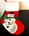 Transpac Fabric Snowman With Christmas Tree Red Printed Stocking 20" New +tag. Fixed Price $9.99.