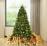 Gymax 7FT Pre-lit Pvc Artificial Christmas Tree Hinged Led Lights Metal Stand. Fixed Price $200.00.