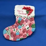 Vintage Christmas Stocking Patchwork Ceramic Plate 6X7. Fixed Price $20.99.