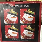 Sue Zulauf Christmas Cut-outs Snowman Square Desert Plates Set Of 4. Fixed Price $14.99.