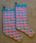 Country Cottage Set Of 2 Red & Green Plaid Heart Quilted Christmas Stockings. Fixed Price $20.00.