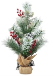 Glitzhome 21"H Christmas Flocked Pine Berries Table Tree W Burlap Base Plaid. Fixed Price $59.99.