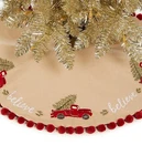 Primitives By Kathy Fresh Linen Mini Pom Handcrafted Red Truck Tree Skirt Nwt. Fixed Price $57.99.