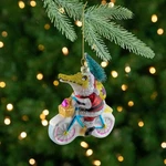 Crocodile Santa Glass Christmas Ornament - 4.25". Fixed Price $17.49.