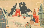 Best Christmas Wishes On Art Deco Postcard. Victorian Street Scene. Deckled Edge. Fixed Price $6.00.