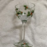 Slant Cut Glass Christmas Holiday Hand Painted Holly Berry Tall Pedestal Dish. Fixed Price $16.95.