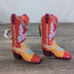 Cowboy Boots Christmas Ornament Set Of 2 Orange & Pink Sparkle 5" New Holiday. Fixed Price $14.36.