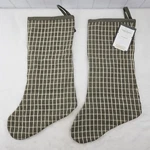 Studio Mcgee Threshold Windowpane Green Cream Christmas Stockings Lined Set Of 2. Fixed Price $19.95.