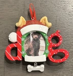 Christmas Santa Hat Dog Ears Picture Frame Personalizable Ornament W Bone Dangle. Fixed Price $10.44.