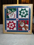 Hallmark Quilt Design Winter Snowman Ceramic Trivet Tile Wood Frame Thailand. Fixed Price $15.00.