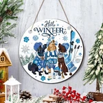 Winter Door Sign Hello Decor Wooden Snowflake Dog Welcome Wreath For F.... Fixed Price $16.75.