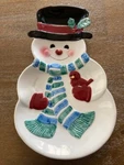 Hallmark Snowman Cardinal Christmas Platter Cookie / Treat Plate Ceramic Euc. Fixed Price $8.99.