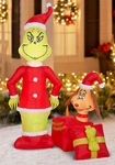 Gemmy 5.5' Grinch With Max Present Airblown Inflatable - (display). Fixed Price $30.00.