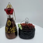 2 Sur Table Sushi & Soy Sauce Glass Blown Poland Christmas Ornaments. Fixed Price $19.95.
