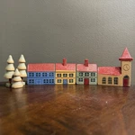 Erzgebirge Style Wooden Christmas Village Houses & Trees Set Glitter Putz Decor. Fixed Price $38.89.