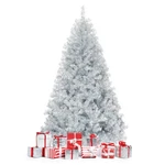 Topbuy 6FT Hinged Artificial Silver Tinsel Christmas Tree With Metal Stand. Fixed Price $64.99.