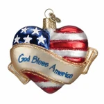 God Bless America Heart Blown Glass Christmas Ornament. Fixed Price $23.99.