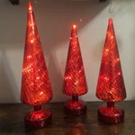 Red Glass Light Up Christmas Trees Set Of Three Battery Operated. Fixed Price $89.00.