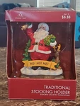 Brand New Vintage Holiday Time Stocking Holder Hanger Santa Claus. Fixed Price $29.95.