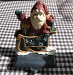 Russ Berrie Cast Iron Waving Santa Sleigh 6.5" Stocking Hanger Snowflakes 17250. Fixed Price $12.50.