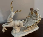 Heritage Porcelain Reindeer Sleigh, Handpainted W/gold Accents Euc Box Vtg. Fixed Price $44.00.