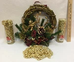 Wreath Grape Vine Christmas Angel Round Door 11" Rustic Country & Bead Garlands. Fixed Price $27.99.