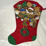Now Designs Christmas Stocking Quilted Bear Wreath Red Fabric Holiday. Fixed Price $23.00.