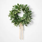 Floral Wreath With Ribbon White - Threshold Designed Studio Mcgee. Fixed Price $55.00.