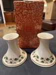 Royal Limited, Holly Holiday, Pair Of Candle Sticks! Mint! With Original Box!. Fixed Price $12.00.