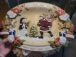 Mercuries 3-D Christmas Platter Santa Claus Snowman Serving 18 3D. Fixed Price $17.00.