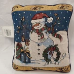 Christmas Snowman Tapestry Style Pillow 11.5" X 10" Navy Blue Back Arlee Home. Fixed Price $6.99.