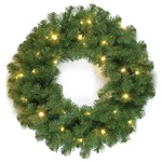 Pre Lit Artificial Christmas Wreath Green North Valley Spruce White Lights. Fixed Price $49.99.