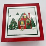 1985 Saltera Ceramic Tile Christmas Tree, Farmhouse Coasters W/ Wood Storage Box. Fixed Price $10.00.
