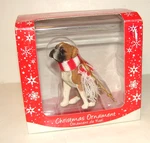 Sandicast Boxer Dog Christmas Ornament Wrapped In Red & White Scarf. Fixed Price $15.00.