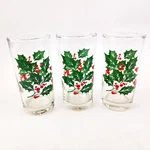 Vintage Indiana Glass Holly & Berries Christmas 3 Pc Holiday Beverage Tumblers. Fixed Price $22.49.