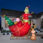 12 Ft Colossal Grinch And Max On Sleigh Airblown Lighted Yard Inflatable Sled. Fixed Price $320.00.