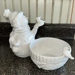 Williams Sonoma Holiday Christmas White Snowman Cardinals Candy Serving Bowl. Fixed Price $45.00.