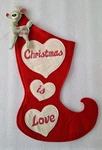 Vintage Christmas Stocking Red Felt Hearts Love W/deer Ornament. Fixed Price $24.50.