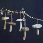 Anthropologie Wooden Mushroom Toadstool Ornaments Christmas Candlenut Set 5 New. Fixed Price $58.00.