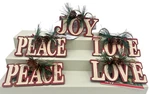 5 Christmas Ornaments Wood Sign Peace Love Joy Evergreen Pinecones New. Fixed Price $9.99.