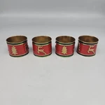 Pier 1 4 Napkins & Rings Christmas Reindeer Trees Enamel On Metal Red Green. Fixed Price $11.24.