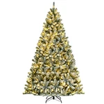 Costway 8FT Pre-lit Snow Flocked Hinged Christmas Tree W/1502 Tips & Metal Stand. Fixed Price $229.99.