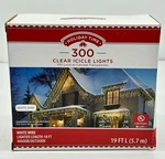 Holiday Time 300 Count White Wire Clear Icicle Lights Indoor / Outdoor Nib. Fixed Price $20.82.