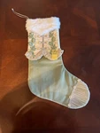 Elegant Vickerman Victorian-style Christmas Stocking Embroidered Gold & Green. Fixed Price $29.24.