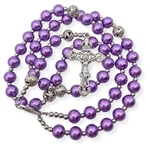 Purple Pearl Beads Rosary Metal Beaded Necklace Miraculous Medal & Cross 20". Fixed Price $22.30.
