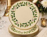 Lenox Holiday Dinner Plates Set Of 4 Gold Trim Christmas Holly 10.5 Usa New. Fixed Price $69.99.